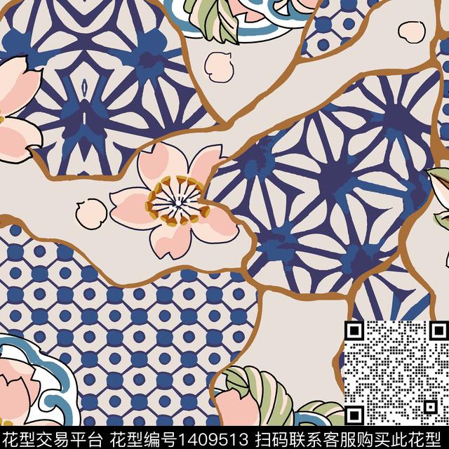 线条几何简约传统印花华亿平台下载（图片编号: 1409513） - 瓦栏（Walan）