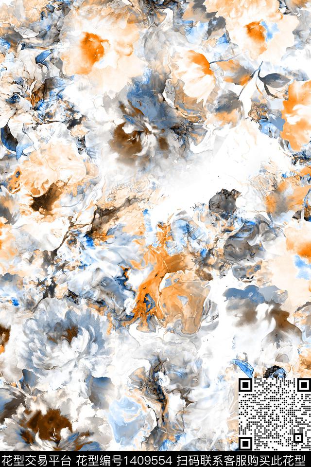 肌理花卉真丝数码印花华亿平台下载（图片编号: 1409554） - 瓦栏（Walan）
