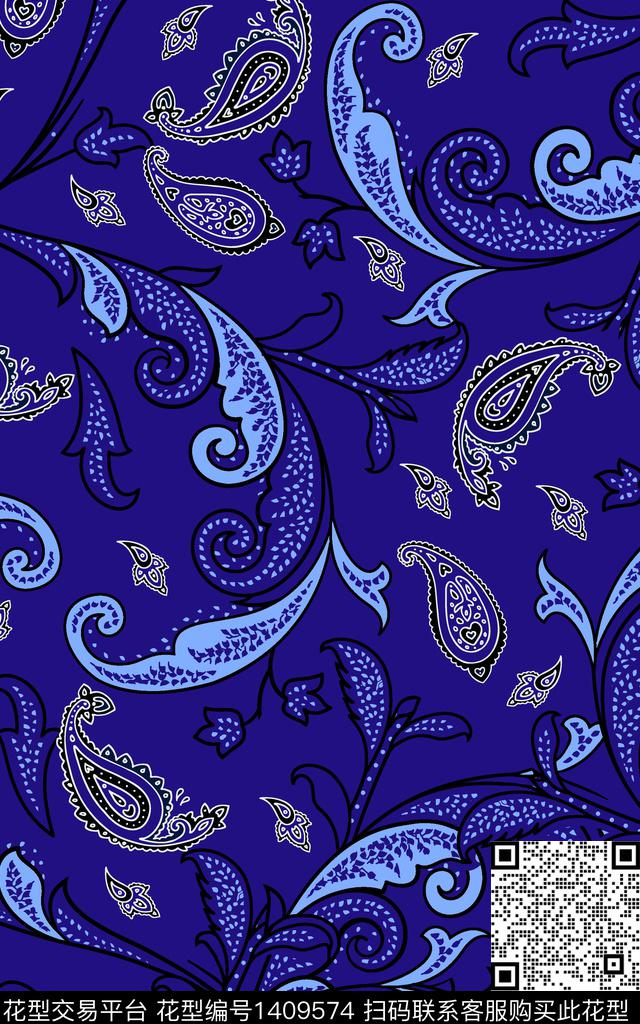 佩斯利满版散花抽象传统印花华亿平台下载（图片编号: 1409574） - 瓦栏（Walan）