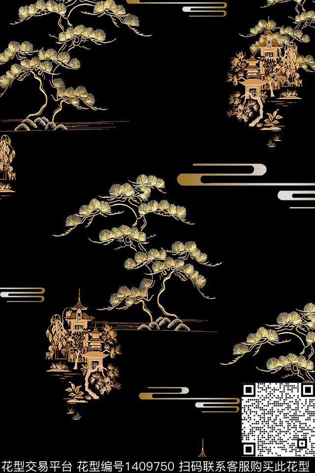 建筑绿植树叶大牌风数码印花华亿平台下载（图片编号: 1409750） - 瓦栏（Walan）