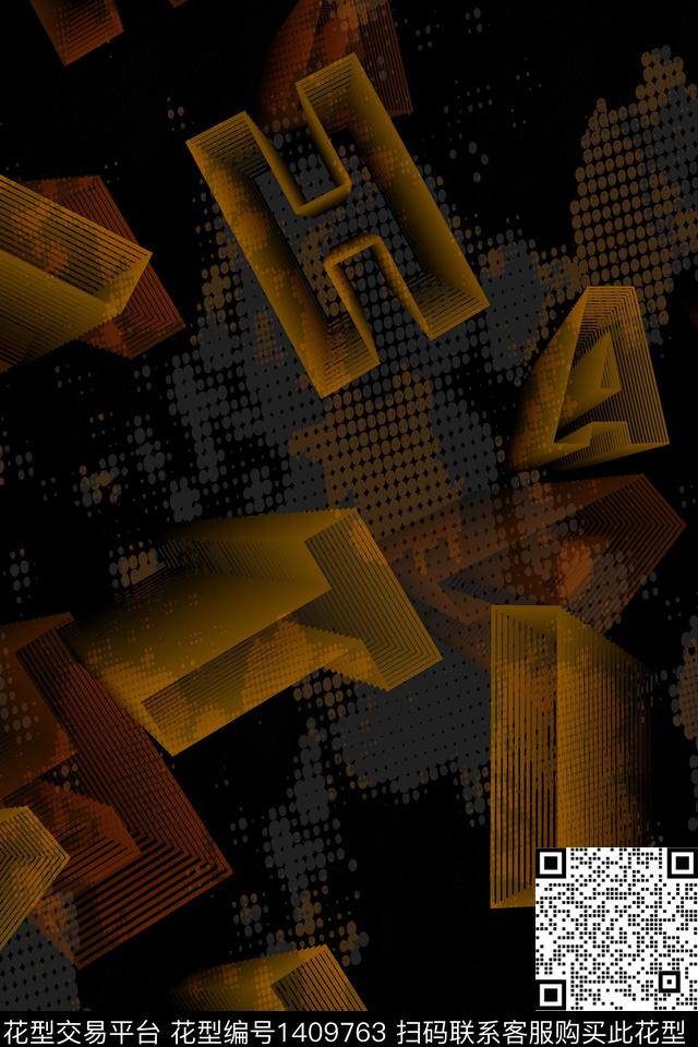 字母肌理抽象花卉数码印花华亿平台下载（图片编号: 1409763） - 瓦栏（Walan）