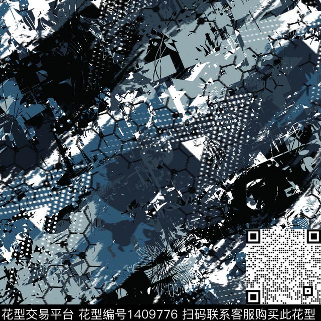 几何字母迷彩数码印花华亿平台下载（图片编号: 1409776） - 瓦栏（Walan）