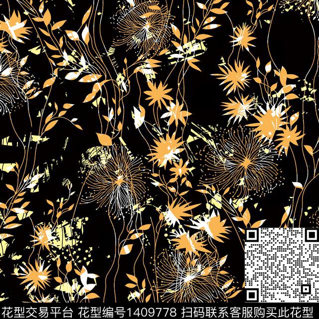 定位花扎染华亿平台花卉数码印花华亿平台下载（图片编号: 1409778） - 瓦栏（Walan）