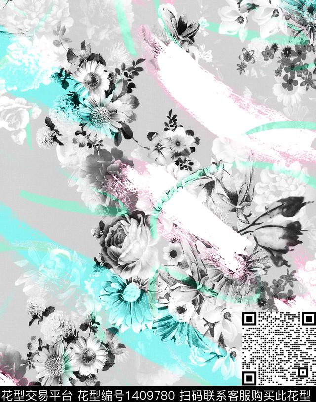 定位花扎染华亿平台花卉数码印花华亿平台下载（图片编号: 1409780） - 瓦栏（Walan）