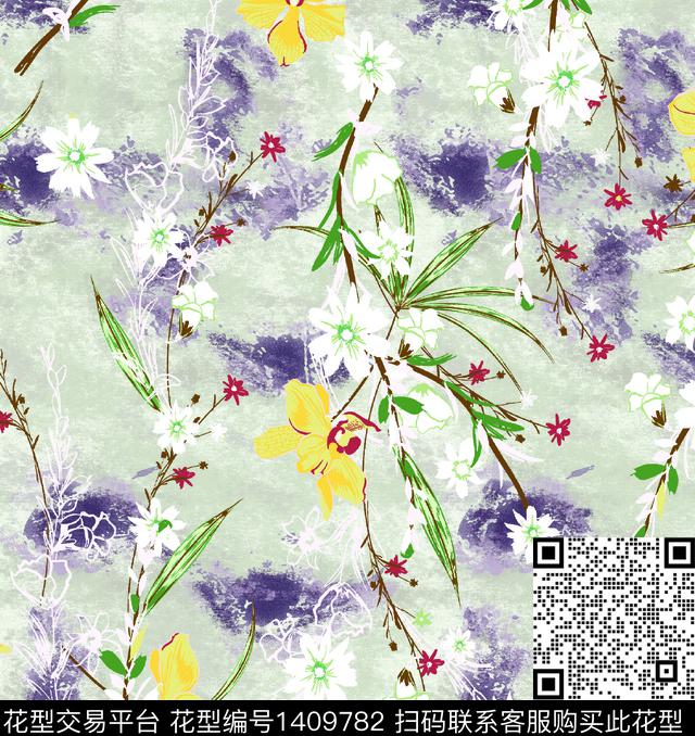 定位花扎染华亿平台花卉数码印花华亿平台下载（图片编号: 1409782） - 瓦栏（Walan）