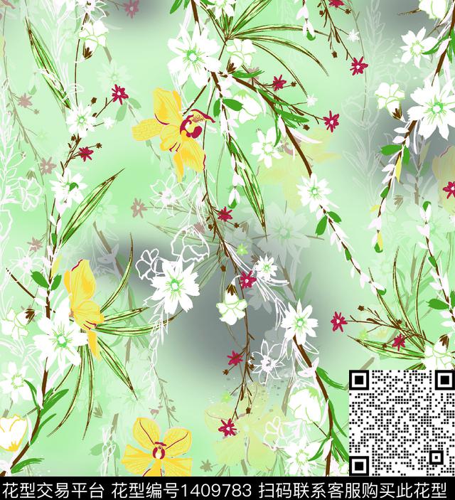 定位花扎染华亿平台花卉数码印花华亿平台下载（图片编号: 1409783） - 瓦栏（Walan）