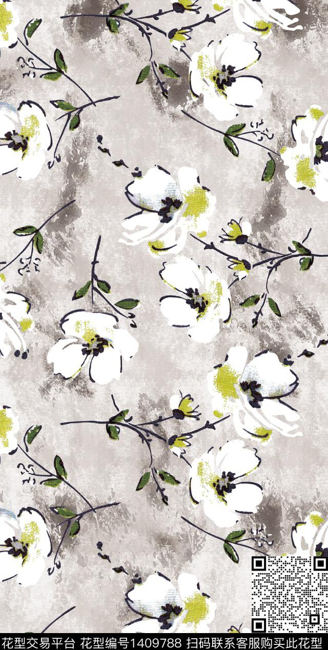 定位花扎染华亿平台花卉数码印花华亿平台下载（图片编号: 1409788） - 瓦栏（Walan）