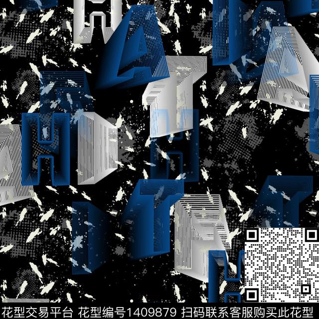 几何字母大牌风数码印花华亿平台下载（图片编号: 1409879） - 瓦栏（Walan）