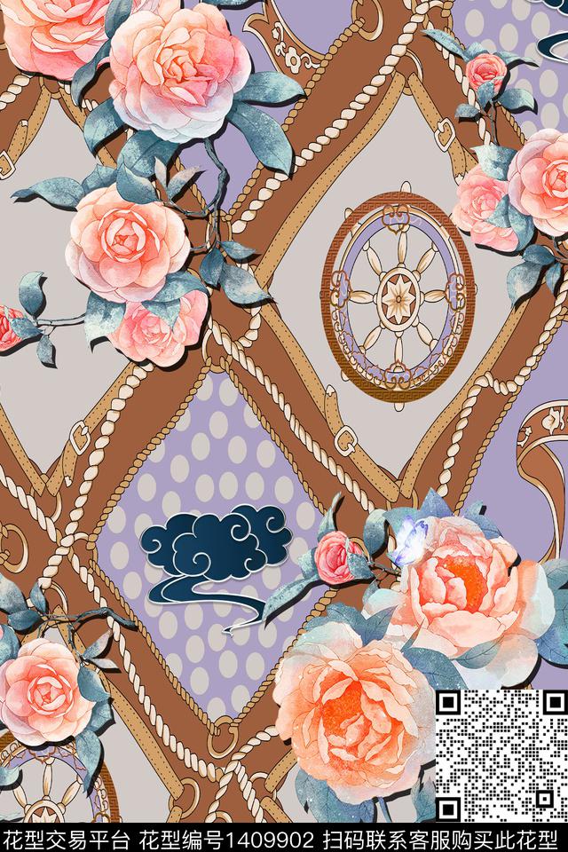 几何花卉链条真丝数码印花华亿平台下载（图片编号: 1409902） - 瓦栏（Walan）