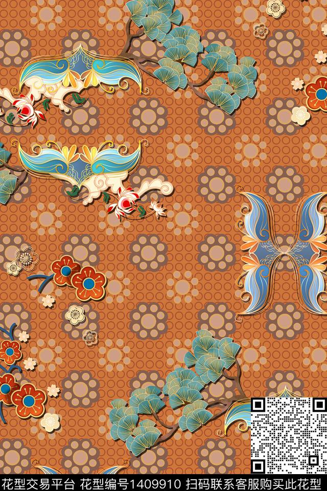 中国风华亿平台真丝旗袍花底纹华亿平台数码印花华亿平台下载（图片编号: 1409910） - 瓦栏（Walan）