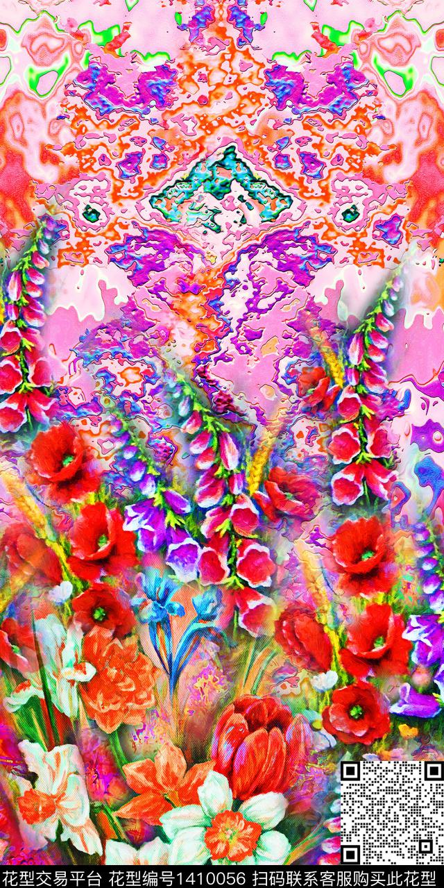 定位花女装定位花花卉数码印花华亿平台下载（图片编号: 1410056） - 瓦栏（Walan）
