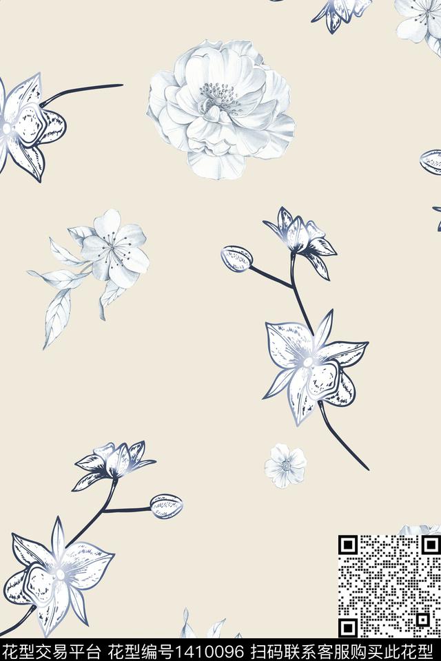 清爽底花卉花卉大牌风数码印花华亿平台下载（图片编号: 1410096） - 瓦栏（Walan）