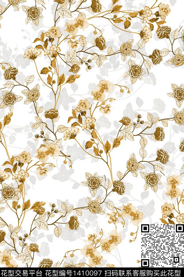 花卉大牌风小清新数码印花华亿平台下载（图片编号: 1410097） - 瓦栏（Walan）