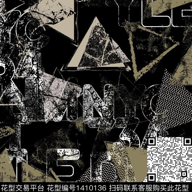几何字母大牌风数码印花华亿平台下载（图片编号: 1410136） - 瓦栏（Walan）