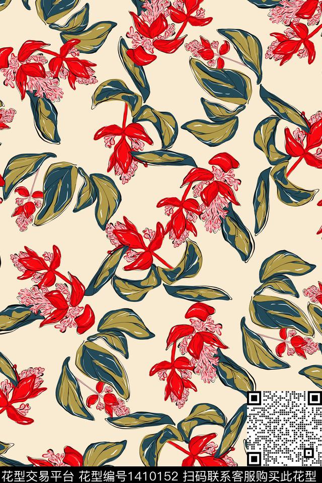 清爽底花卉花卉年轻女性数码印花华亿平台下载（图片编号: 1410152） - 瓦栏（Walan）