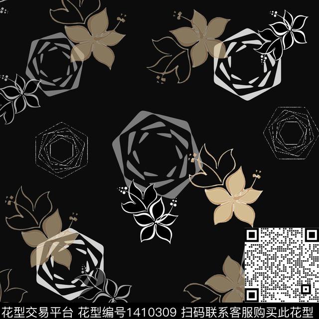 几何花卉大牌风传统印花华亿平台下载（图片编号: 1410309） - 瓦栏（Walan）