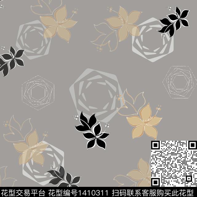 几何花卉大牌风传统印花华亿平台下载（图片编号: 1410311） - 瓦栏（Walan）