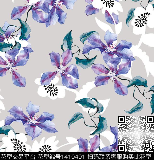 连衣裙女装花卉传统印花华亿平台下载（图片编号: 1410491） - 瓦栏（Walan）