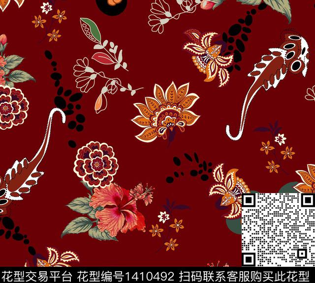 连衣裙女装花卉传统印花华亿平台下载（图片编号: 1410492） - 瓦栏（Walan）