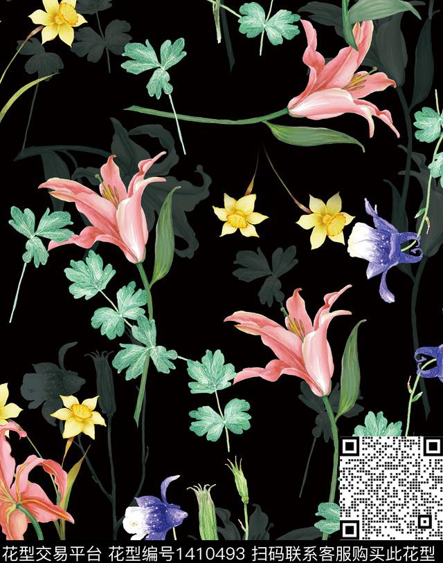 连衣裙女装花卉传统印花华亿平台下载（图片编号: 1410493） - 瓦栏（Walan）