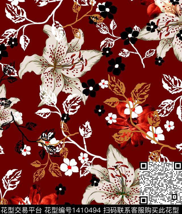 连衣裙女装花卉传统印花华亿平台下载（图片编号: 1410494） - 瓦栏（Walan）