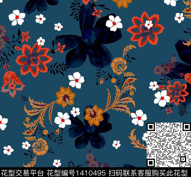 连衣裙女装花卉传统印花华亿平台下载（图片编号: 1410495） - 瓦栏（Walan）