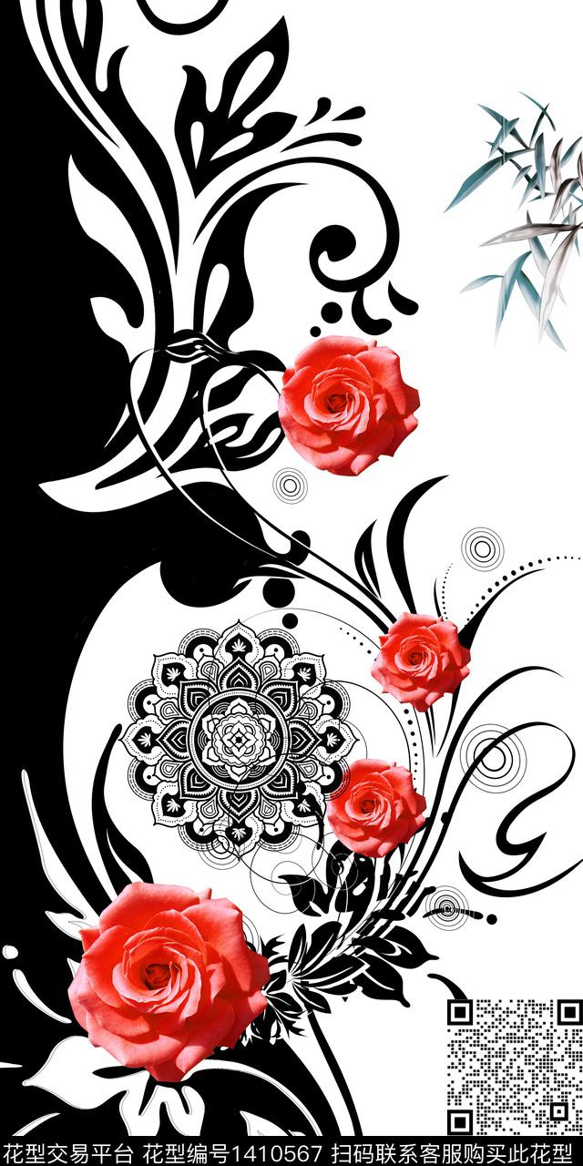 几何绿植树叶花卉数码印花华亿平台下载（图片编号: 1410567） - 瓦栏（Walan）