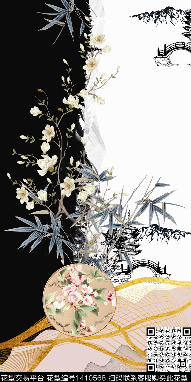 几何绿植树叶花卉数码印花华亿平台下载（图片编号: 1410568） - 瓦栏（Walan）