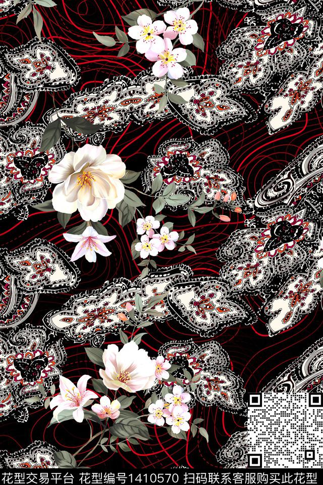 几何绿植树叶花卉数码印花华亿平台下载（图片编号: 1410570） - 瓦栏（Walan）