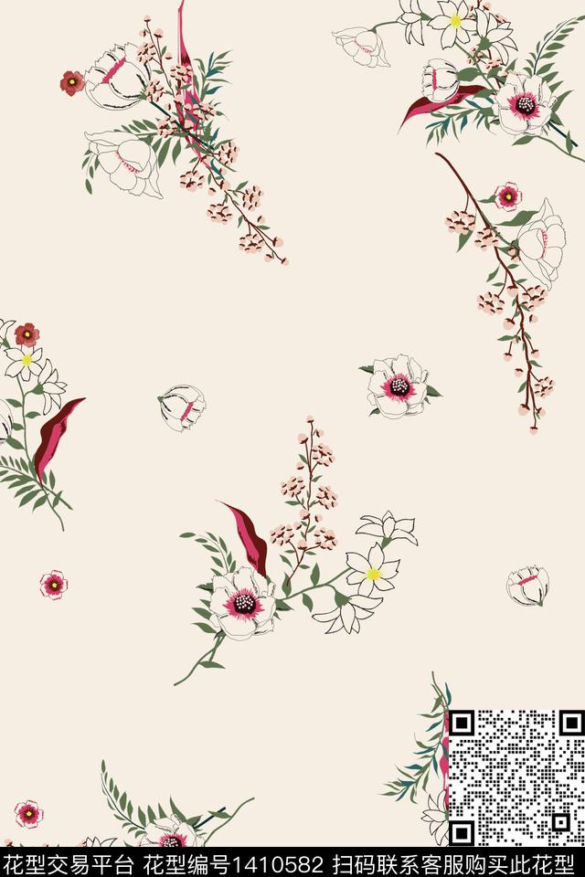 绿植树叶花卉大牌风数码印花华亿平台下载（图片编号: 1410582） - 瓦栏（Walan）