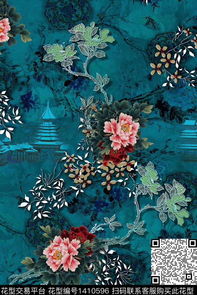 花卉中国风数码印花华亿平台下载（图片编号: 1410596） - 瓦栏（Walan）