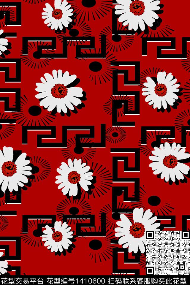 几何花卉大牌风数码印花华亿平台下载（图片编号: 1410600） - 瓦栏（Walan）