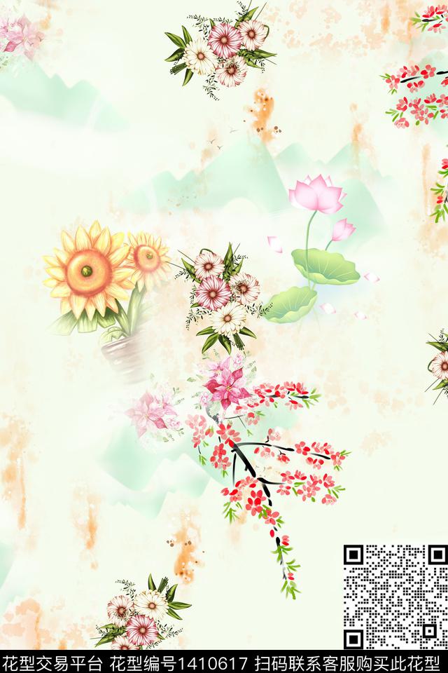 女装花卉旗袍传统印花华亿平台下载（图片编号: 1410617） - 瓦栏（Walan）