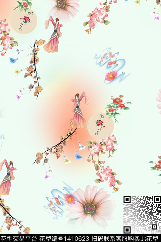 女装花卉旗袍传统印花华亿平台下载（图片编号: 1410623） - 瓦栏（Walan）