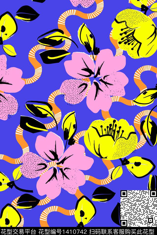 纯底花矢量清爽花传统印花华亿平台下载（图片编号: 1410742） - 瓦栏（Walan）