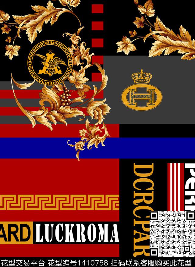 定位花字母大牌风数码印花华亿平台下载（图片编号: 1410758） - 瓦栏（Walan）