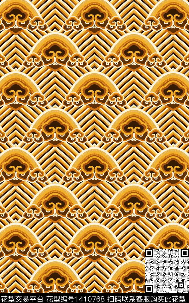 几何祥云旗袍数码印花华亿平台下载（图片编号: 1410768） - 瓦栏（Walan）