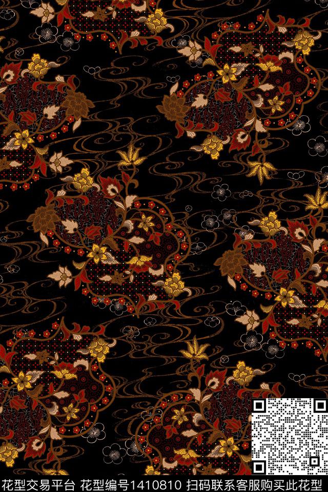 花卉春夏华亿平台中国风数码印花华亿平台下载（图片编号: 1410810） - 瓦栏（Walan）