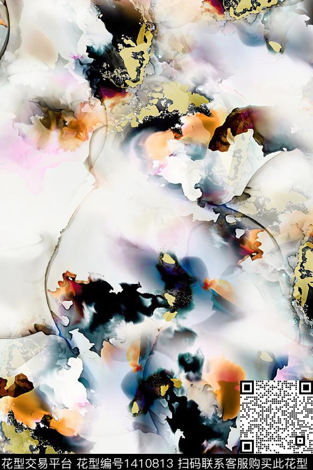 肌理扎染华亿平台抽象花卉数码印花华亿平台下载（图片编号: 1410813） - 瓦栏（Walan）