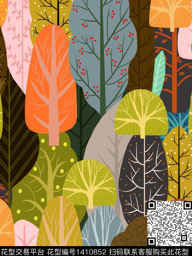 涂鸦二方连续时尚数码印花华亿平台下载（图片编号: 1410852） - 瓦栏（Walan）