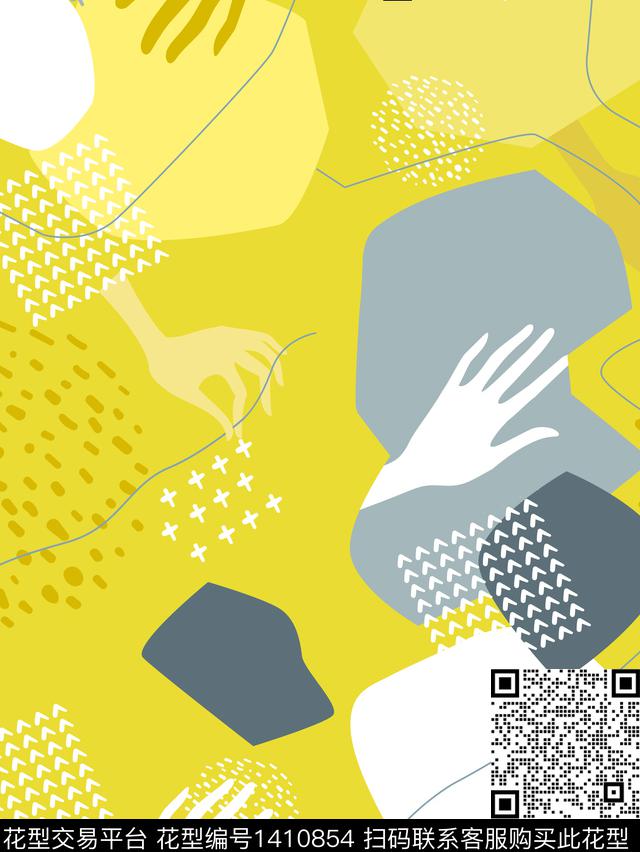 涂鸦二方连续时尚数码印花华亿平台下载（图片编号: 1410854） - 瓦栏（Walan）