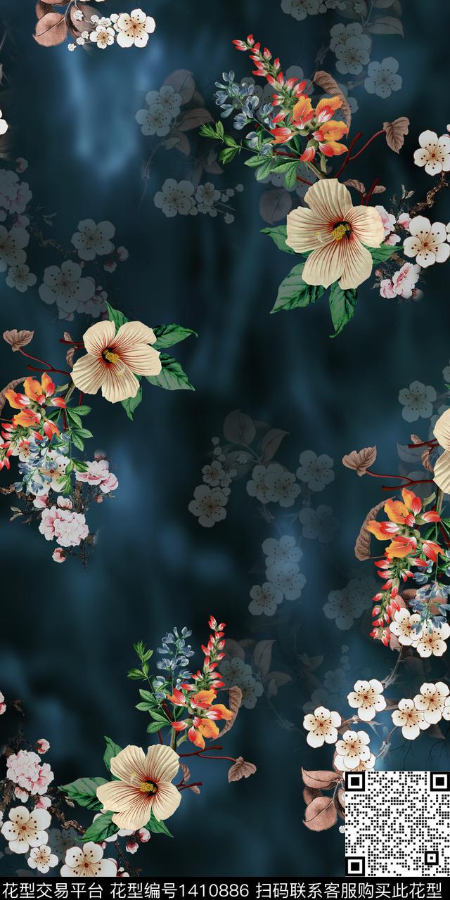 花卉满版散花数码印花华亿平台下载（图片编号: 1410886） - 瓦栏（Walan）