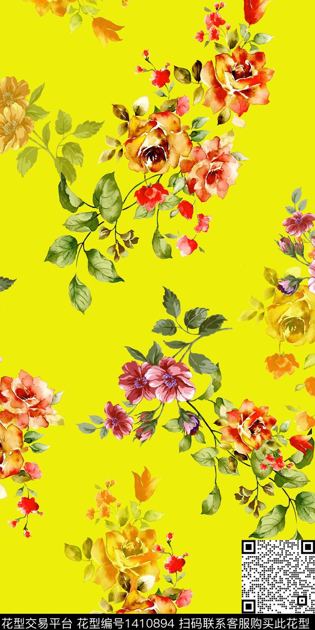 花卉满版散花数码印花华亿平台下载（图片编号: 1410894） - 瓦栏（Walan）
