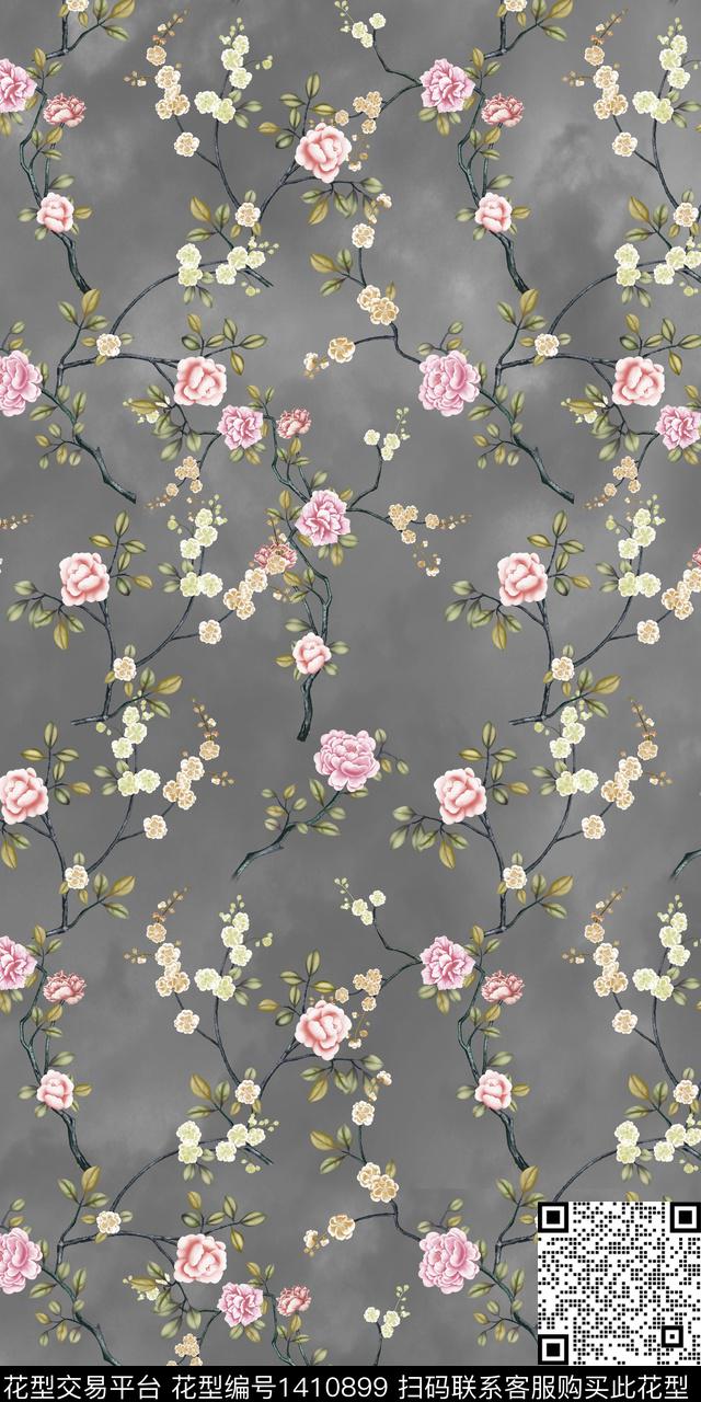 女装花卉大花数码印花华亿平台下载（图片编号: 1410899） - 瓦栏（Walan）