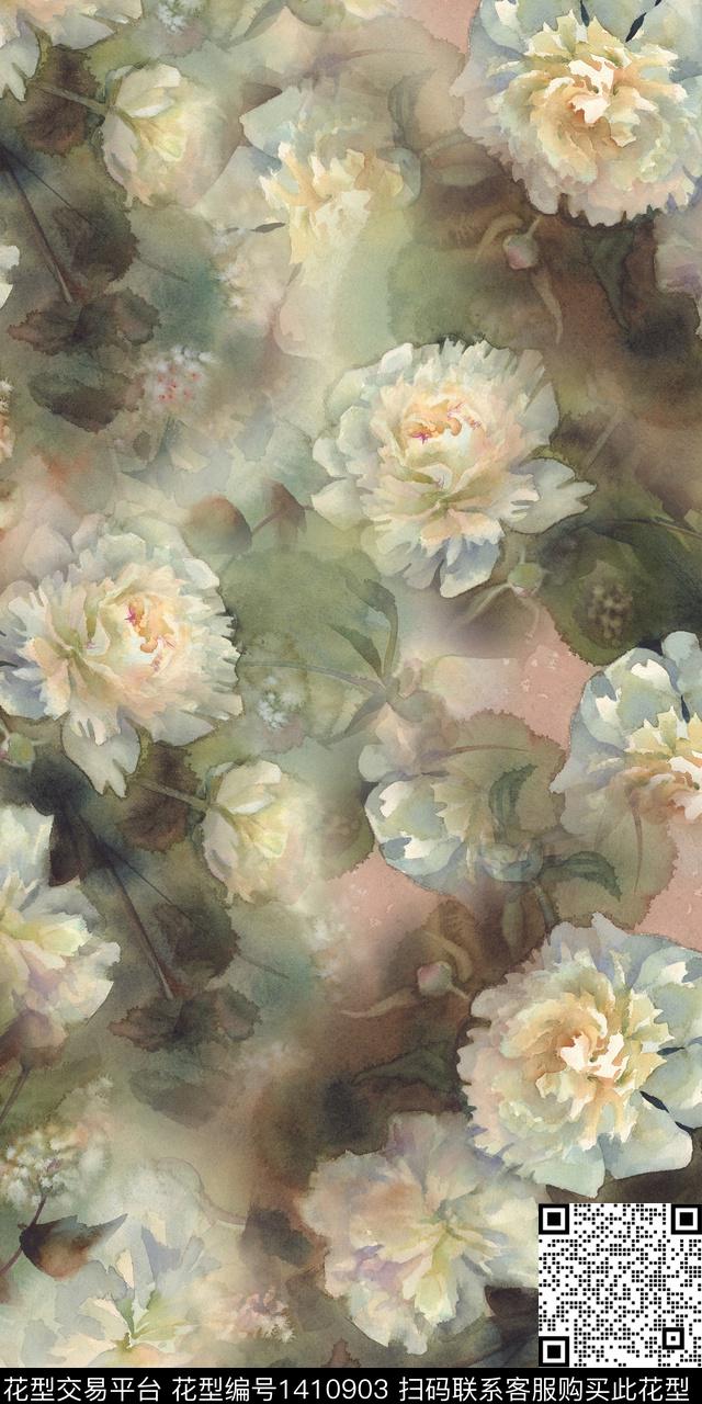 女装花卉大花数码印花华亿平台下载（图片编号: 1410903） - 瓦栏（Walan）