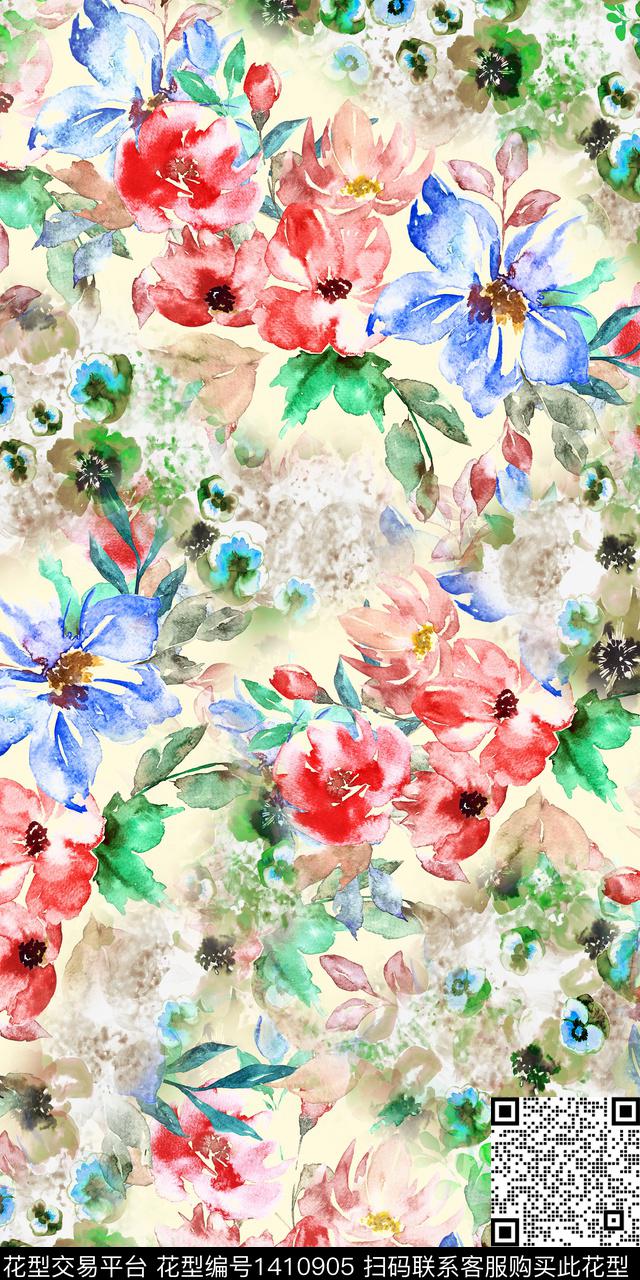女装花卉大花数码印花华亿平台下载（图片编号: 1410905） - 瓦栏（Walan）