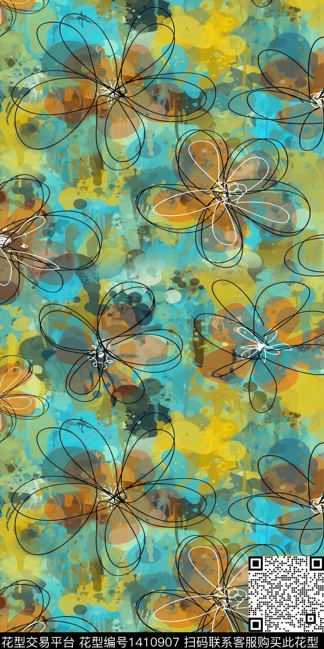 女装花卉大花数码印花华亿平台下载（图片编号: 1410907） - 瓦栏（Walan）