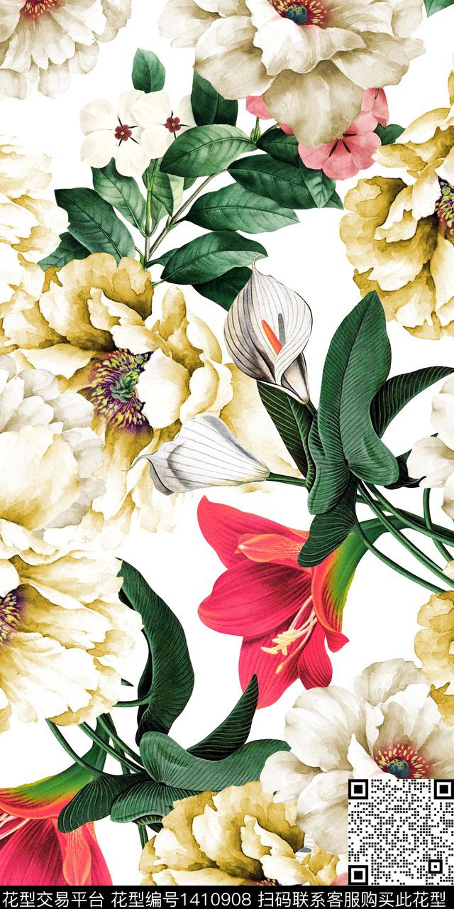 女装花卉满版散花数码印花华亿平台下载（图片编号: 1410908） - 瓦栏（Walan）