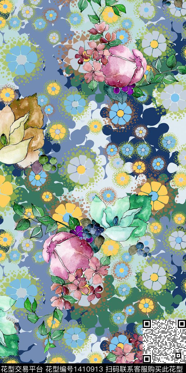 女装花卉大花数码印花华亿平台下载（图片编号: 1410913） - 瓦栏（Walan）