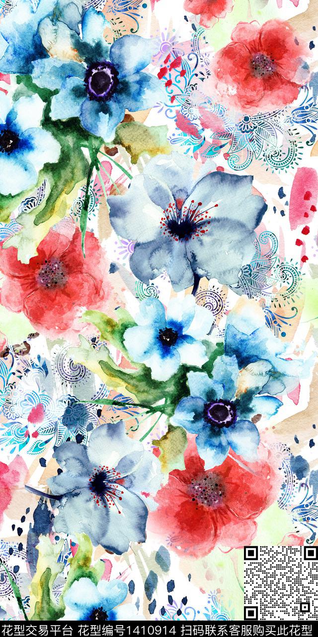 女装花卉抽象数码印花华亿平台下载（图片编号: 1410914） - 瓦栏（Walan）
